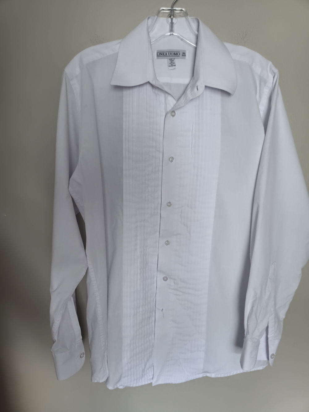 Linea Uomo Men's White Pleated Tuxedo Dress Shirt 14.5 32/33 Formal Wedding Tux